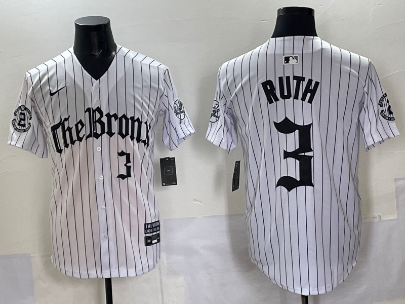 Men's New York Yankees Babe Ruth #3 White Alternate Jersey